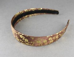 Brown Gold floral headband 1 1/8″ wide brocade flower fabric covered hair band