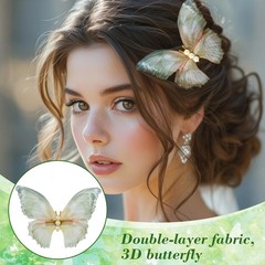 2 Pcs Green Butterfly Clips, 3D Moving Wings Butterfly Hair Clips, Pearl Stro…