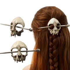 Cat Skull Hair Stick, Gothic Feline Skull Resin Bone Hair Slide Barrette for …