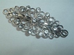 SILVER TONE METAL & PLASTIC GEM HAIR BARRETTE UP DO HAIR ACCESSORY