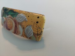 Handmade Artisan Barrette Decoupage with Silver and White Leaves, Yellow, Green