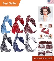6Pcs Paisley Knotted Bow Headbands with Removable Rabbit Ears – Top Knot & Turba