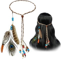 Colorful Boho Feather Headband with Peacock Feathers for Festivals and Tribal St