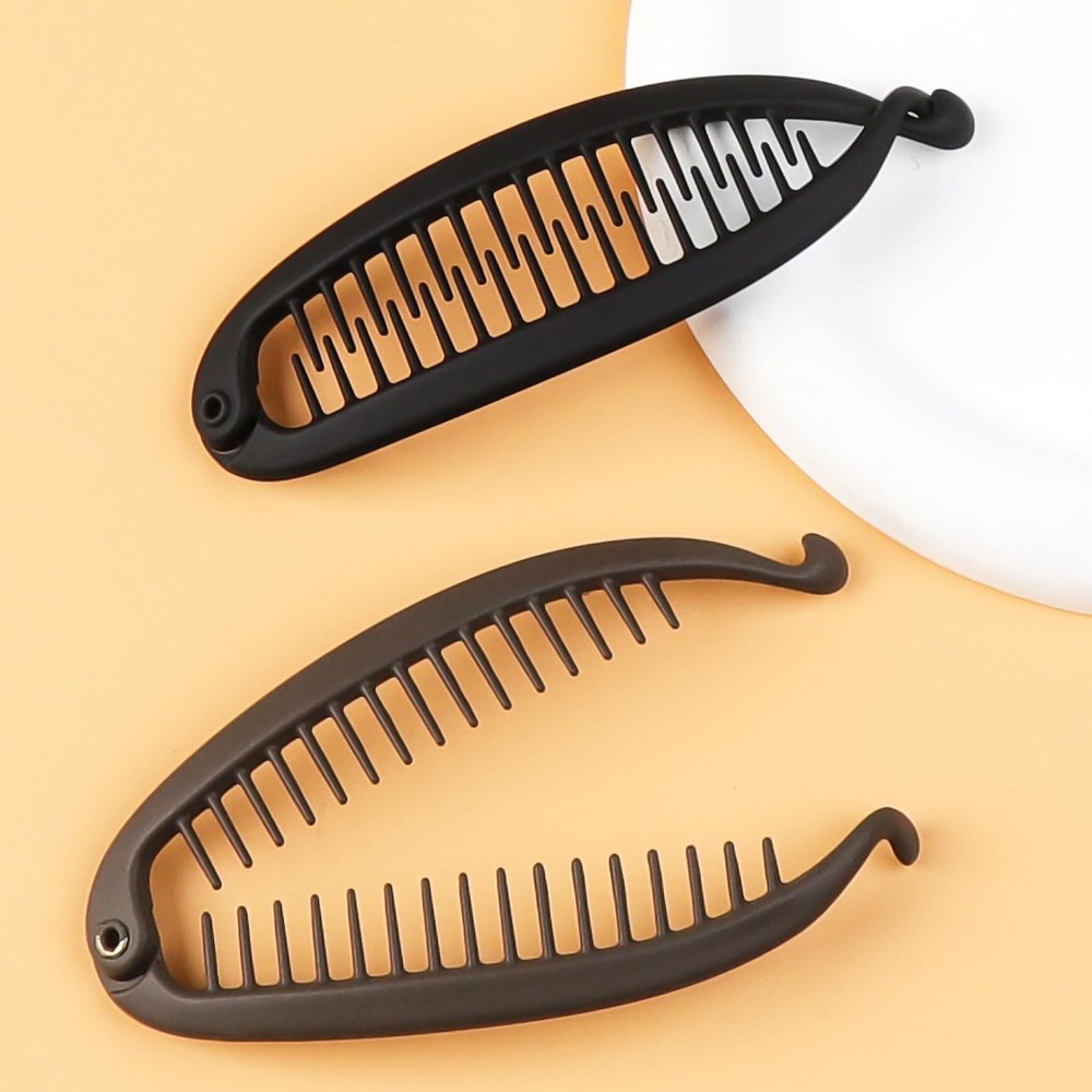 2PCS Banana Clips for Women Thick Thin Hair 1 Count (Pack of 2), Black,Brown