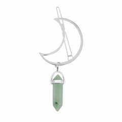 Women Hair Pin Alloy Moon Shape Hexagonal Column Stone Pendant Hair Clip