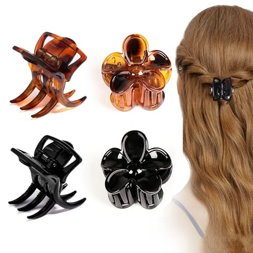 4-Piece Medium Hair Claw Clips for Women-Versatile Small Claw Clips for Thin &