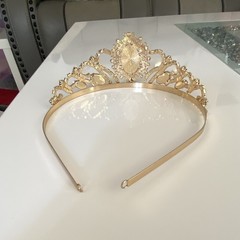 Gold Tone Rhinestone Crown Tiara Headband Red & Clear Stones Princess Formal