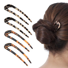 [4 Pack] French Style Cellulose Acetate Tortoise Shell U Shaped Hair Pin Fork 2
