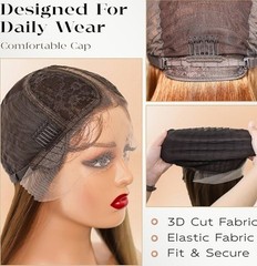 HD TRANSPARENT Lace Wig Long Straight Mix Brown Blond Highlight Human Hair Blend