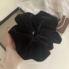 Oversize Black Velvet Scrunchies Hair Ties Women Girls Solid Rubber Big Elastic