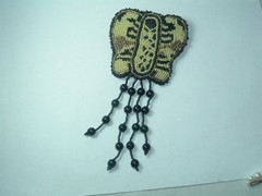 VINTAGE HAND-CRAFTED GLASS SEED BEAD BUTTERFLY HAIR BARRETTE LEATHER BACKING