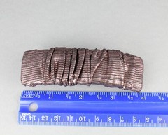 Copper barrette scrunched metallic shiny fabric rectangle hair clip 3.75″ long