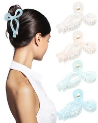 4 PCS Acrylic Bow Hair Clips 1 Count (Pack of 4), Blue + Light Yellow + White