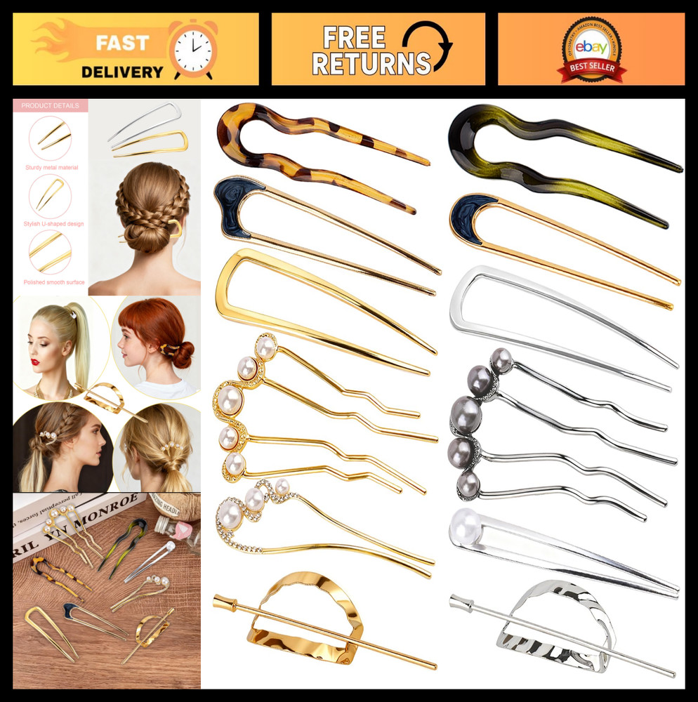 12 PCS U-Shaped Pearl Hair Pins for Women – French Twist Bun Updo Styling Access