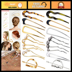 12 PCS U-Shaped Pearl Hair Pins for Women – French Twist Bun Updo Styling Access