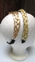 Lot 2 Blonde Synthetic Hair Headbands- One w/ Elastic & One Without ~1.5″ & 3/4″