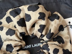 NWT Saint Laurent YSL Cassandre Logo Opyum Leopard Silk Scrunchie Hair Tie $495