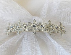 BEAUTIFUL CRYSTAL RHINESTONE SILVER TONE FRENCH CLIP FORMAL/WEDDING BAR BARRETTE