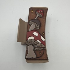 Handmade and Painter Leather mushroom Hair Claw Clip. Excellent condition!