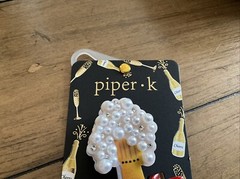 Piper K Holiday Pop Champagne Bottle/ Red Bow Pearls & Rhinestones Hair Clip New