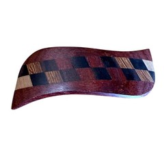 Checkered VTG Wooden Hair Barrette Brown 3″ Made In France Curved Statement