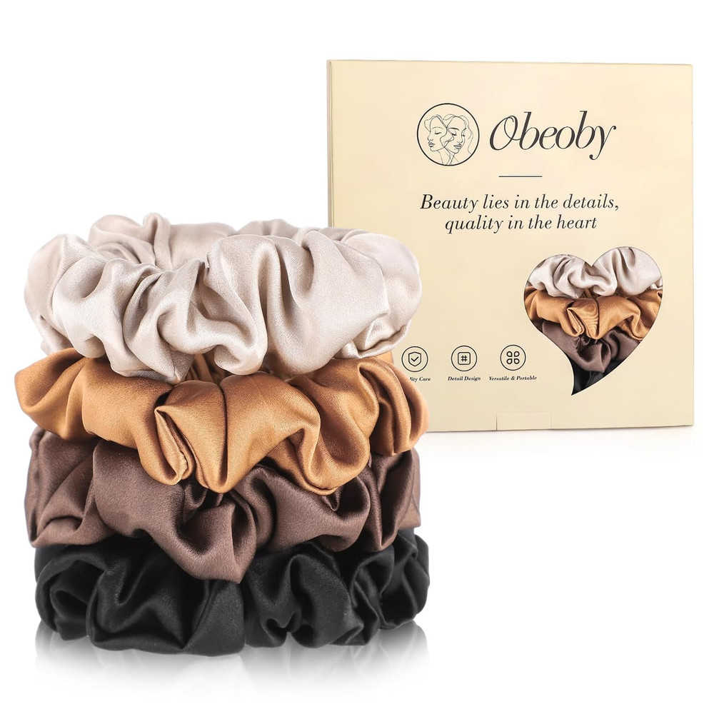 4 Pack 100% Mulberry Silk Hair Scrunchies Silk Hair Ties for Hair No Damage