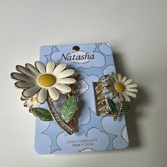 Natasha Women’s Daisy Flower Hair Claw Clip Set White Yellow Green Gold