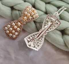 Rhinestone Pearl Bow Hairpin Barrettes, 2 Pack Crystal Shiny Crystal Bow Hair…