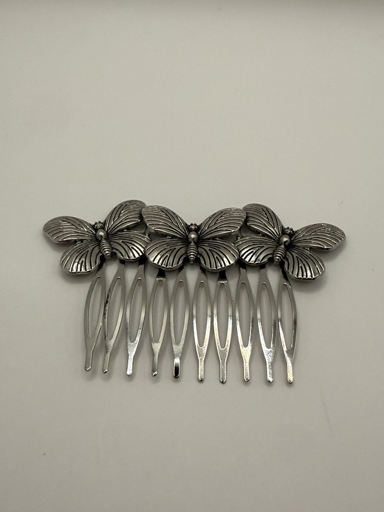 Vintage Elegant Silver Tone Butterfly Hair Side Comb Updo Formal Casual Quality