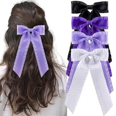 4PCS Ruffle Layered Hair Bows Alligator Clips Big Bowknot Black/Purple/White