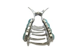 Long turquoise blue stone silver western style metal hair claw