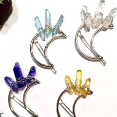 Women Geometric Crystal Moon Hair Clips Pin Alloy Stone Hexagonal Accessories
