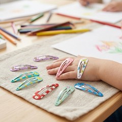 60Pcs Random Color Printed Metal Hair Barrettes, Snap Clips for Girls Children