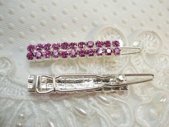 Double Row Pink Swarovski element crystals side clip style barrette pair NEW