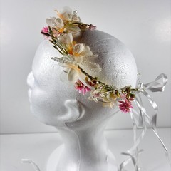 Pink White Flower Crown Pearl Wedding Quinceanera First Communion Boho Halo FH_N
