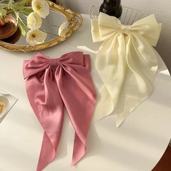 11 Solid Color Satin Ribbon Big Bows Hairpin Spring Clips Hair Accessories