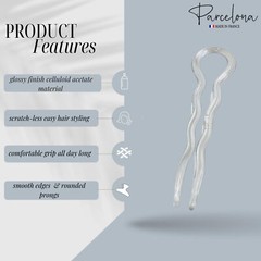 Parcelona French Sleek 3 1/2″ Celluloid Wavy U Shaped Hair Pins for Women(3 Pcs)