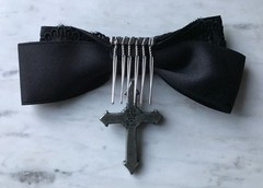 Moi meme Moitie Black Hair Bow Comb Cross Candelabra Ribbon 2020 EGL from Japan