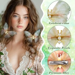 2 Pcs Green Butterfly Clips, 3D Moving Wings Butterfly Hair Clips, Pearl Stro…