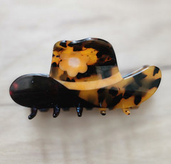 Tortoise Shell Cowboy Hat Hair Claw Clip, Brown Black Plastic, Metal New