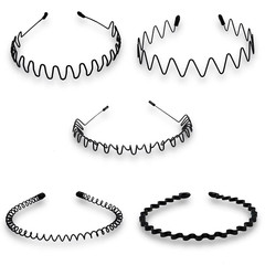 Unisex Black Elastic Non Slip Simple Metal Headbands for Men Women Wavy Hairband