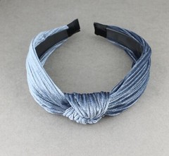 Grey velvet turban knot headband velour fabric corduroy cord grip teeth gray