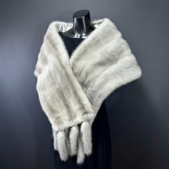 Sapphire Mink Fur Shawl Large Cool Gray Luxury Pre-Owned