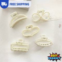 5pcs Women’s Faux Pearl Hair Claw Set Casual Hair Clips Elegant Hair Accessory