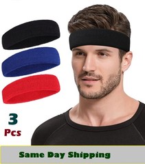 3pack Sports Headband Yoga Gym Sweatband Women Men Hair Bands Head Sweat Band