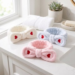 2 Pack Plush Bow Headband Spa Makeup Face Wash Hair Accessory Soft Elastic Hairb