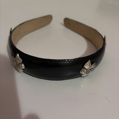 Vintage Barse Black leather Headband Silver Angels Western Concho