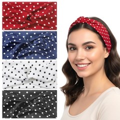 Dimioaoa 4Pcs Wide Elastic Polka 4 Count (Pack of 1), Black, White, Red, Navy