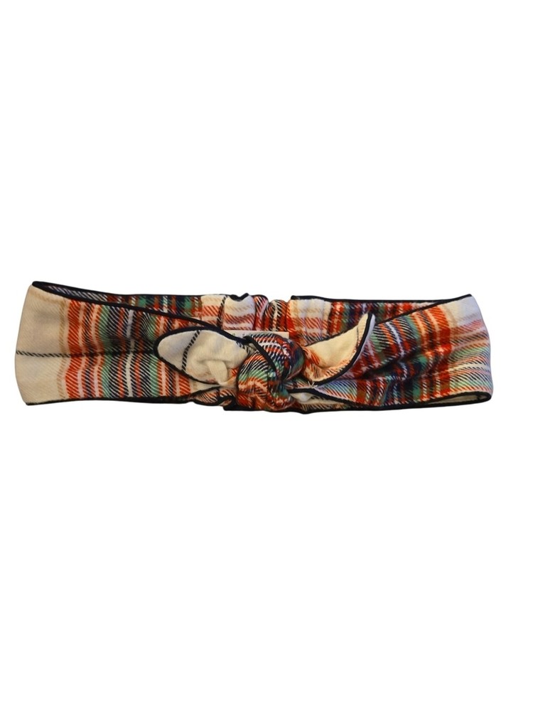 NWT Aerie White Multicolor Striped Flannel Sleep Headband With Bow Adjustable