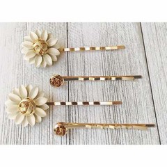 Cream and Gold Metal Floral Hair Pins